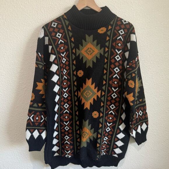 VTG Clifton Place Adult Southwestern Aztec Sweater Grandpa Chunky Large Knit - Picture 1 of 5